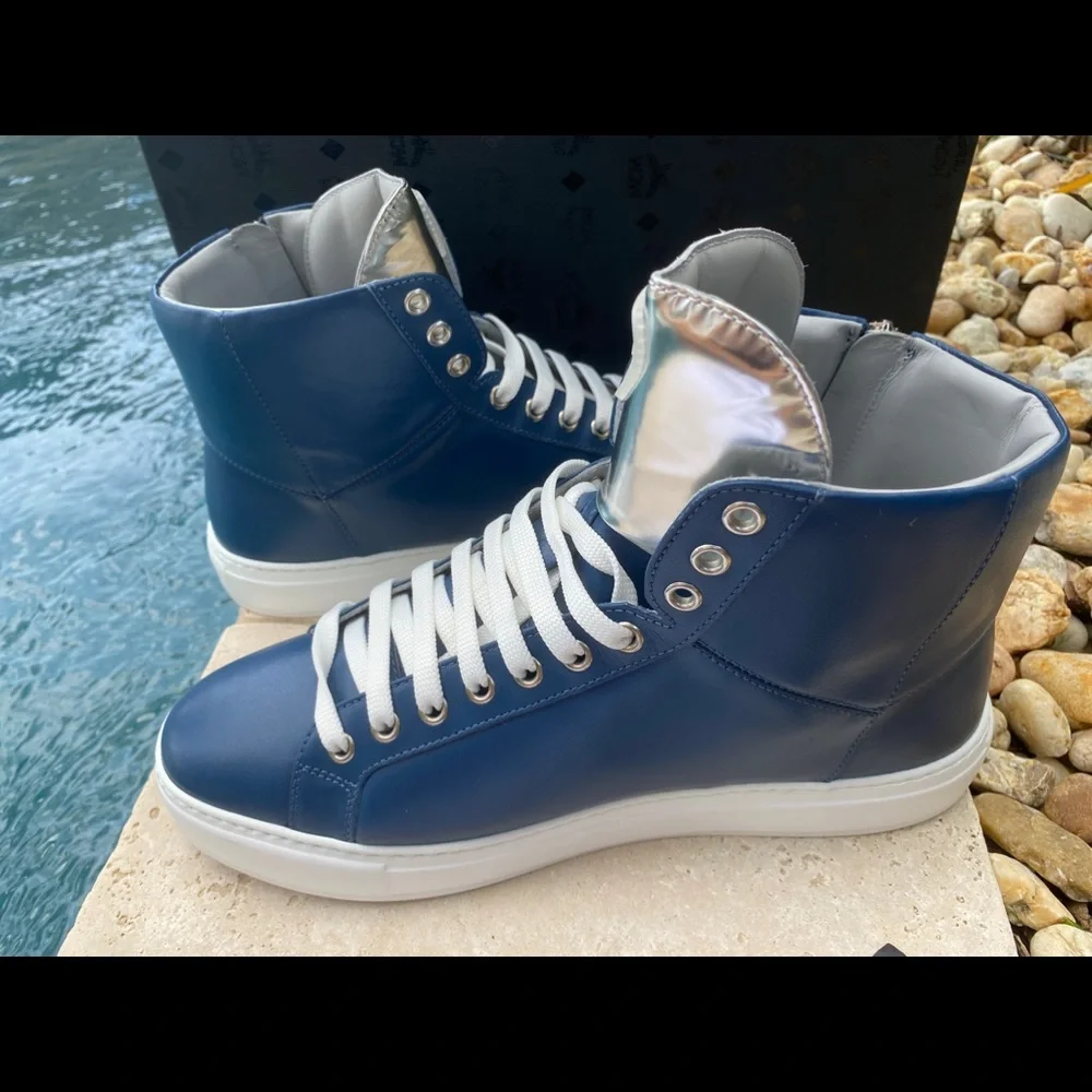 MCM‎ Blue & Silver Leather Men's Hi-top Sneakers